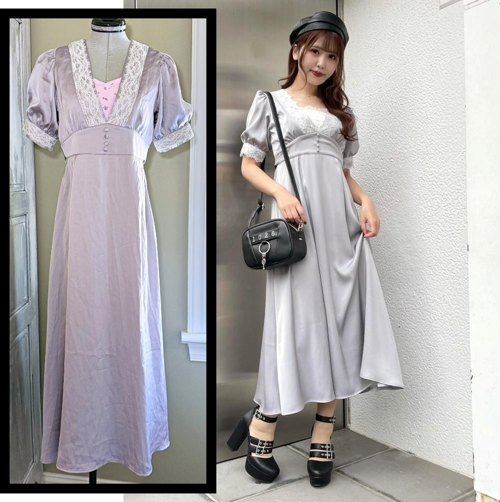 EATME Lady Dress Blue Gray Satin Himekaji Girly Kei Himekaji Jfashion Japan